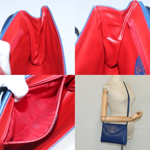 CELINE Shoulder Bag Leather Blue Gold Auth 94799V - Picture 14 of 15